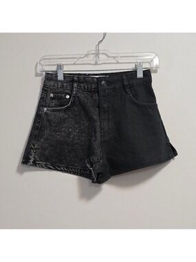 Bershka Black Jean Shorts High-Waisted Raw Hem
